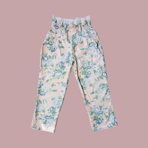 Vintage Pale‎ Pink Girly High Waist Floral Paper Bag Pants, Size 6X